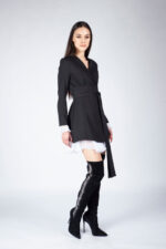 Rochie sacou cu volane din matase cu cordon - imagine 5