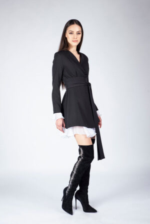 Rochie sacou cu volane din matase cu cordon - imagine 5