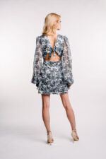 Rochie scurta cu volane si maneci bufante din matase - imagine 2