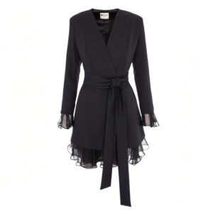 Rochie sacou cu volane din matase cu cordon - imagine 2