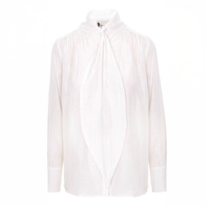 Camasa alba din shantung de matase cu esarfa oversized - imagine 3