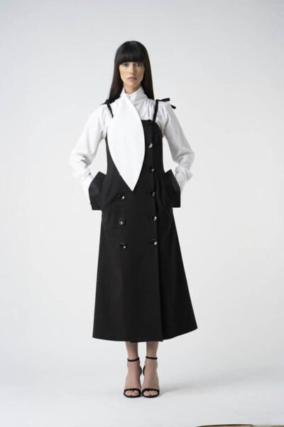 Sarafan negru midi cu buzunare laterale - imagine 4