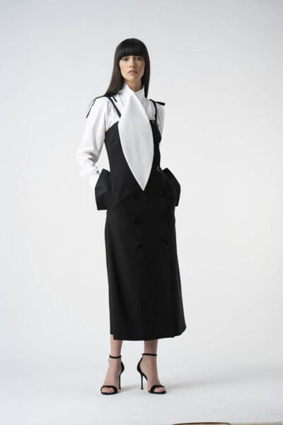 Sarafan negru midi cu buzunare laterale - imagine 3