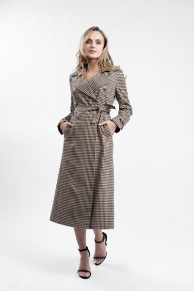 Palton Brown Print cu nasturi si cordon