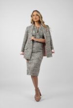 Sacou tweed cu detalii satinate - imagine 2