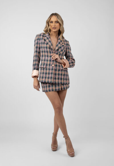 Fusta mini din tweed pastel