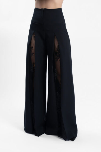 Pantaloni evazați cu inserții din dantelă Chantilly - imagine 4