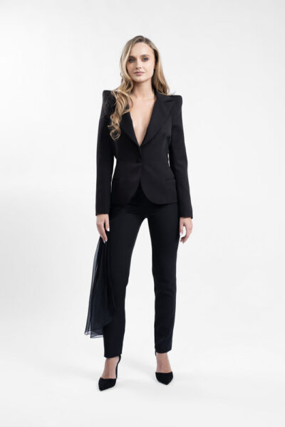 Pantaloni conici cu fronseu si volan lateral - imagine 3