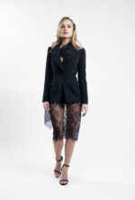 Sacou cambrat cu esarfa din matase - imagine 5