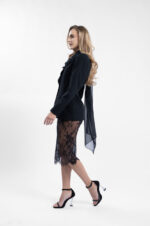 Sacou cambrat cu esarfa din matase - imagine 4