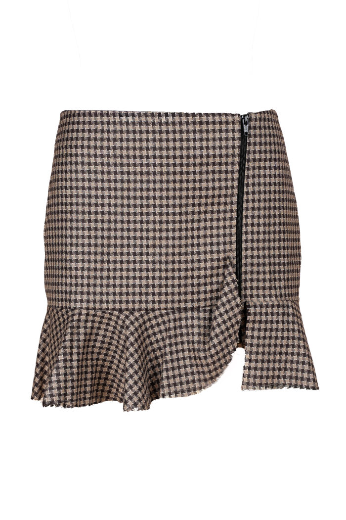 Fusta Brown Print cu volan nefinisat - imagine 1