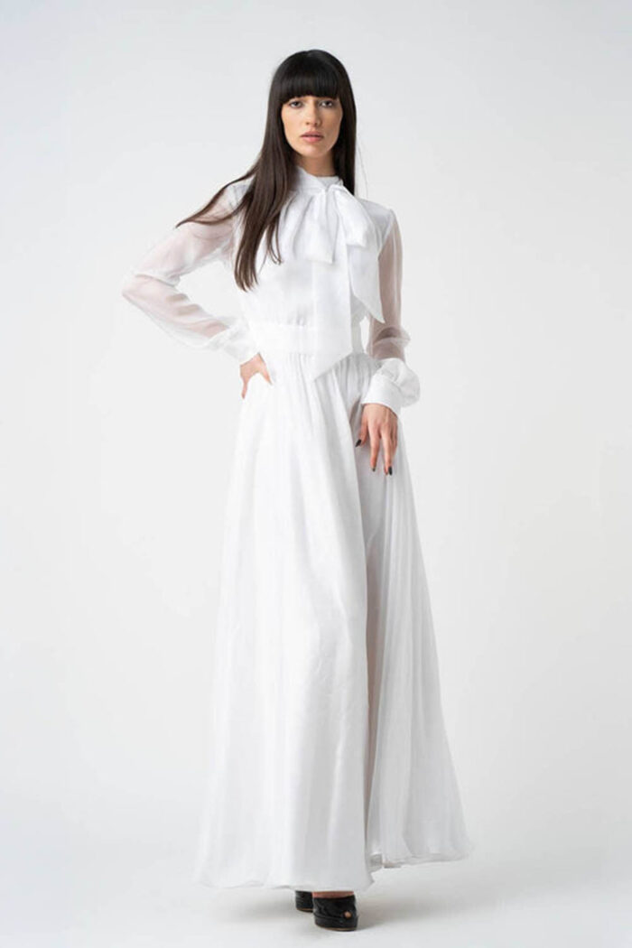 Rochie lungă din mătase cu eșarfe - imagine 1