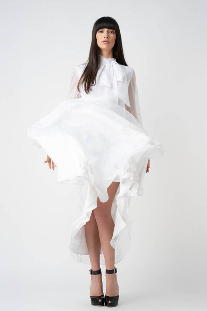 Rochie lungă din mătase cu eșarfe - imagine 5