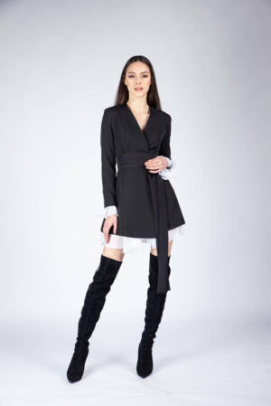 Rochie sacou cu volane din matase cu cordon