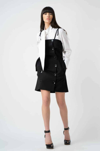 Sarafan negru mini cu nasturi decorativi - imagine 3