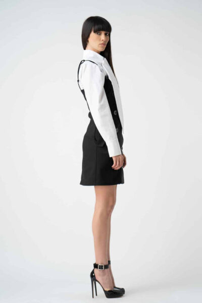 Sarafan negru mini cu nasturi decorativi - imagine 4