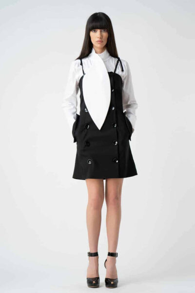 Sarafan negru mini cu nasturi decorativi - imagine 5