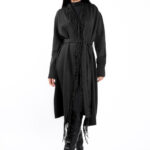 Cardigan Black din modal cu franjuri si cordon