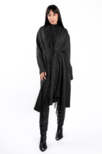 Cardigan Black din modal cu franjuri si cordon - imagine 2