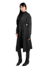 Cardigan Black din modal cu franjuri si cordon - imagine 3