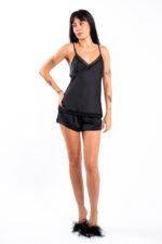 Set satin cu matase black lace