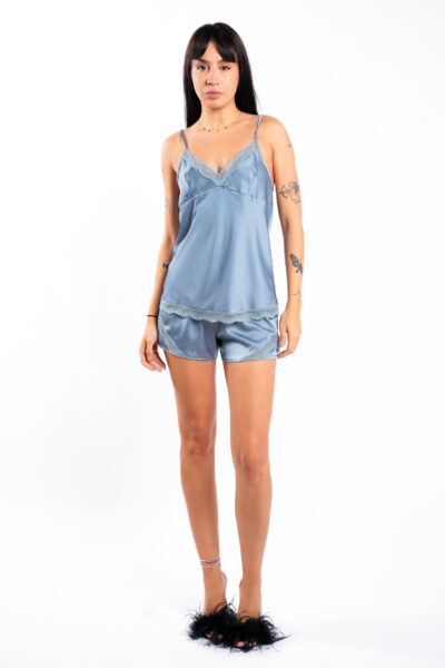 Set satin cu matase blue lace