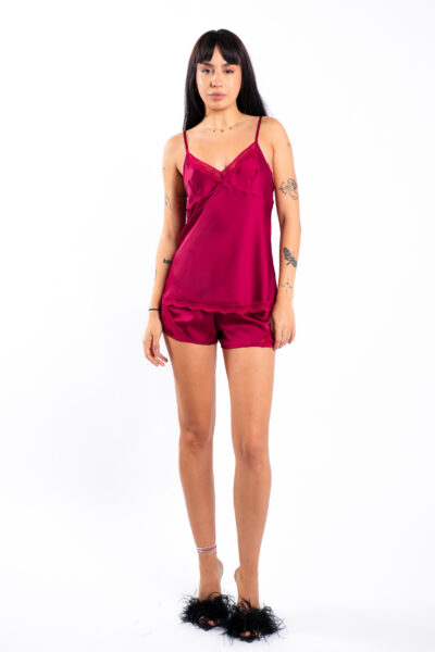 Set satin cu matase burgundy lace