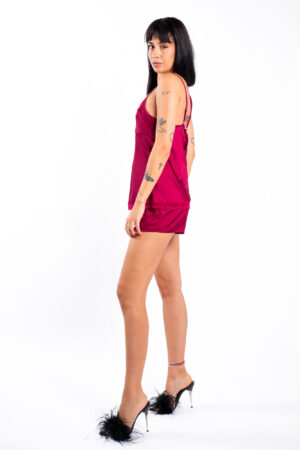 Set satin cu matase burgundy lace - imagine 2