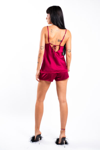 Set satin cu matase burgundy lace - imagine 3