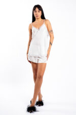 Set satin cu matase white lace