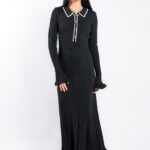 Rochie midi Black cu guler contrastant