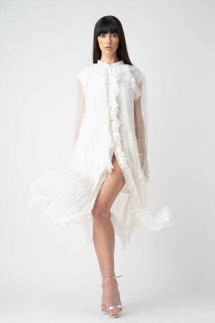 Rochie midi vaporoasa cu volane