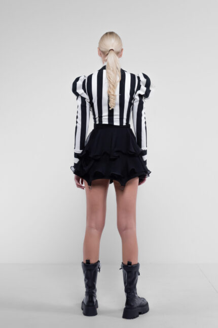 Fusta mini cu volane din matase si inele metalice Black - imagine 4