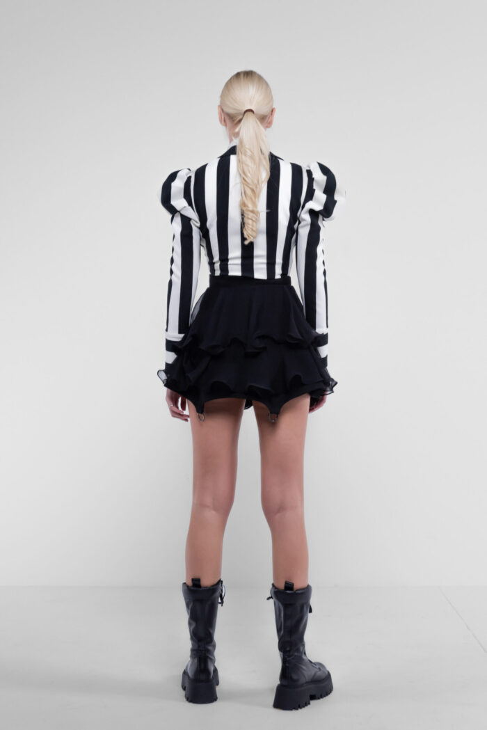 Fusta mini cu volane din matase si inele metalice Black - imagine 4