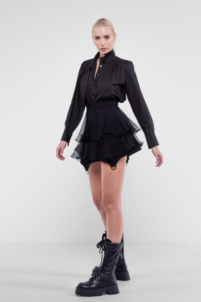 Fusta mini cu volane din matase si inele metalice Black - imagine 2