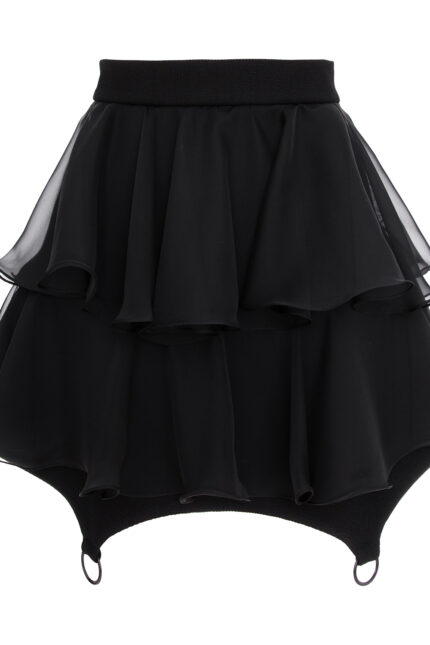 Fusta mini cu volane din matase si inele metalice Black - imagine 6