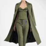 Palton Green Print cu nasturi si cordon