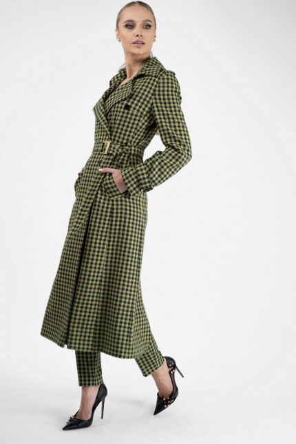 Palton Green Print cu nasturi si cordon - imagine 3