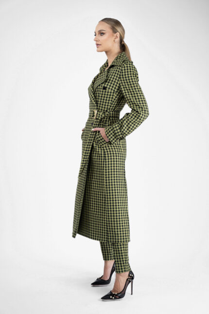 Palton Green Print cu nasturi si cordon - imagine 4