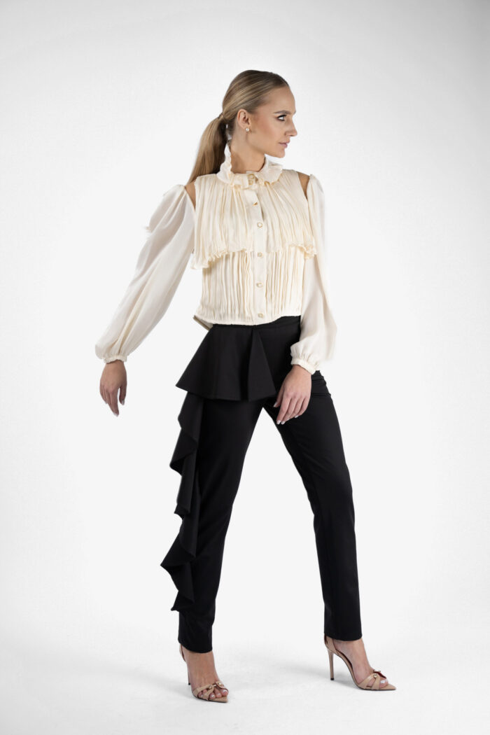 Pantaloni conici cu volan asimetric - imagine 2