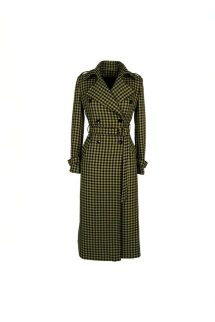 Palton Green Print cu nasturi si cordon - imagine 2