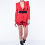 Fusta mini cu volane din matase si inele metalice Red