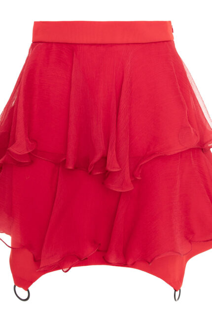 Fusta mini cu volane din matase si inele metalice Red - imagine 2