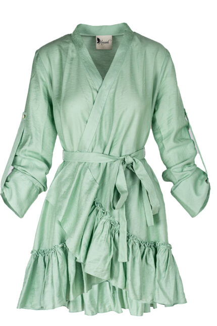 Rochie petrecuta cu mansete late si volan Mint - imagine 5