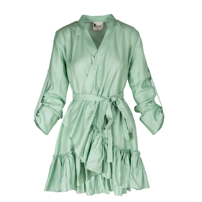 Rochie petrecuta cu mansete late si volan Mint - imagine 5