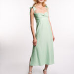 Rochie midi din in cu bust fronsat