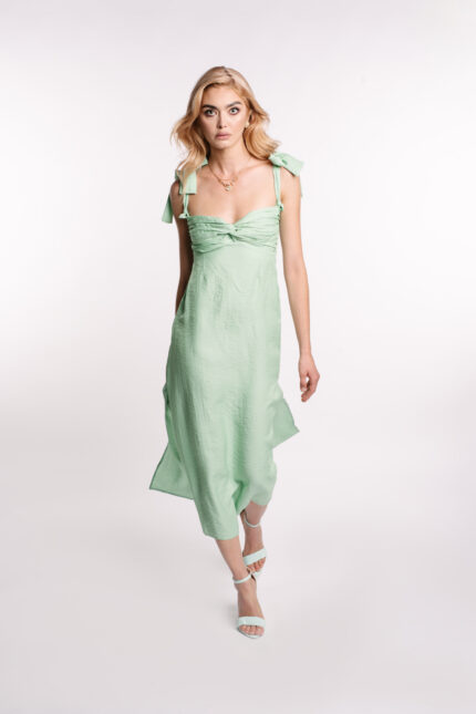 Rochie midi din in cu bust fronsat - imagine 2