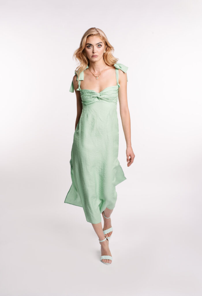Rochie midi din in cu bust fronsat - imagine 2