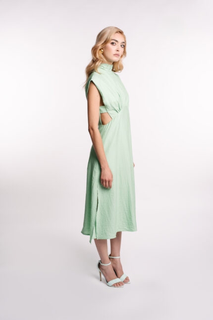 Rochie midi cu decupaje si guler inalt - imagine 2