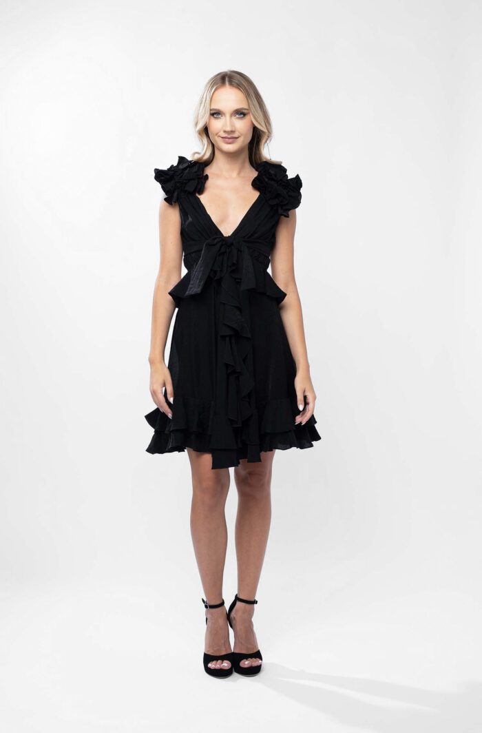 Rochie cu decupaje si volane Dark Black - imagine 4